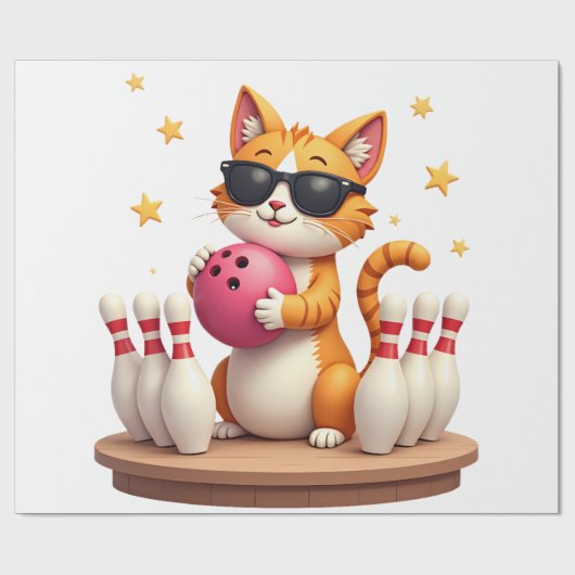 Cute Cat With Sunglasses Cat Playing Bowling For m ラッピングペーパー (フラット)