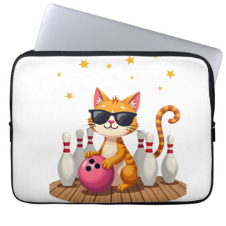 Cute Cat With Sunglasses Cat Playing Bowling For m ラップトップスリーブ