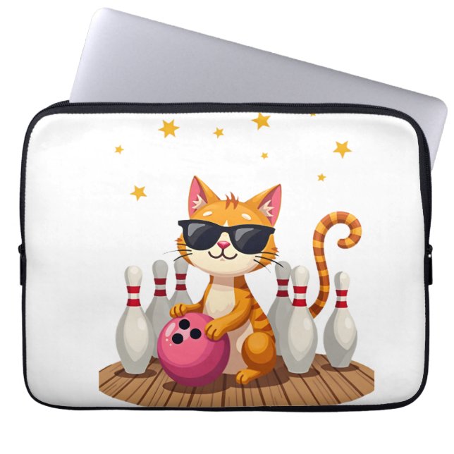 Cute Cat With Sunglasses Cat Playing Bowling For m ラップトップスリーブ (正面)