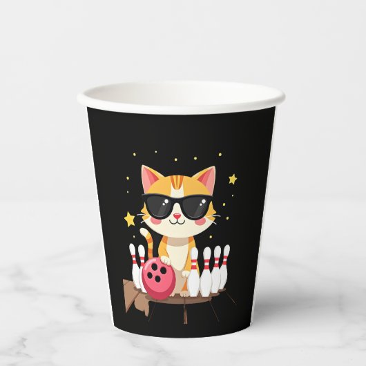 Cute Cat With Sunglasses Cat Playing Bowling For m 紙コップ (正面)
