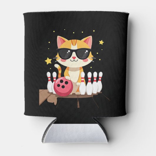 Cute Cat With Sunglasses Cat Playing Bowling For m 缶クーラー (正面)