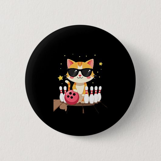 Cute Cat With Sunglasses Cat Playing Bowling For m 缶バッジ (正面)