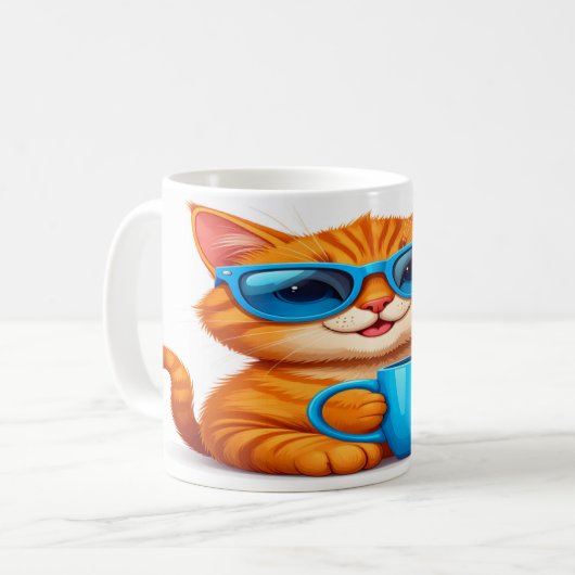 Cute Cat with Sunglasses Mug - Orange Tabby Gift コーヒーマグカップ (正面左)