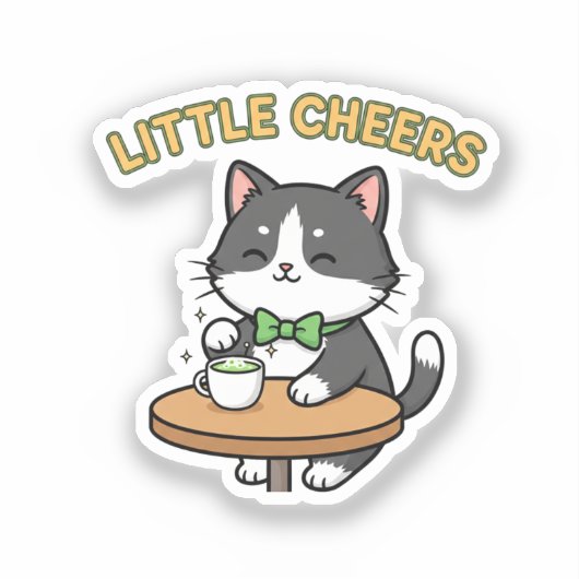 Cute Cat With Tiny Green Beer Mug Cheers Sticker シール (正面)