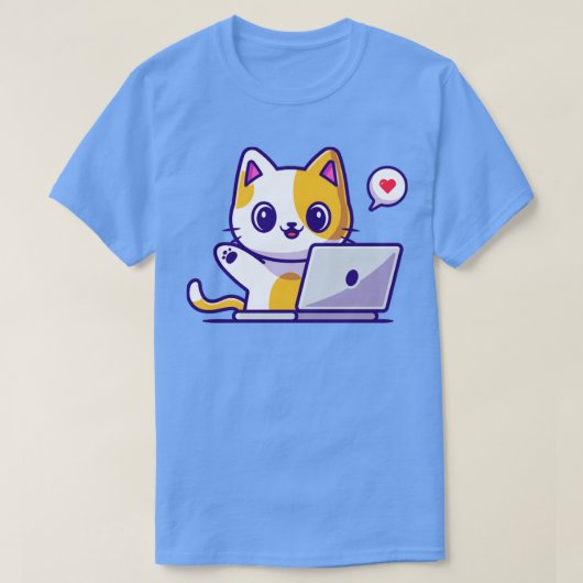 Cute Cat Working On Laptop Cartoon3 Tシャツ (デザイン正面)