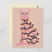 Cute Cat Wrapped in Xmas Lights Funny Christmas  ポストカード (正面/裏面)