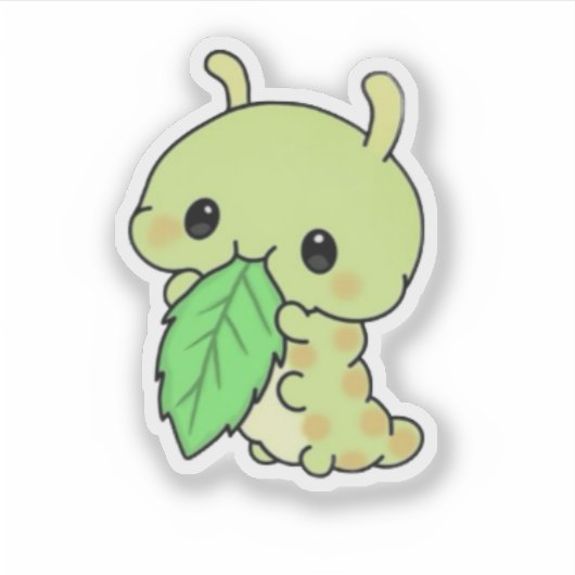 Cute Caterpillar Eating Leaf Sticker シール (正面)