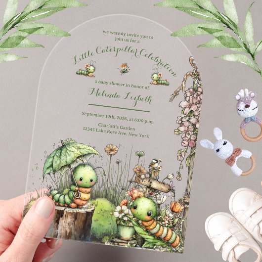 Cute Caterpillar Garden Baby Shower Invitation アクリル招待状