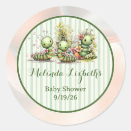 Cute Caterpillar Garden Baby Shower Party ラウンドシール