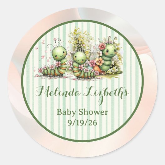 Cute Caterpillar Garden Baby Shower Party ラウンドシール (正面)