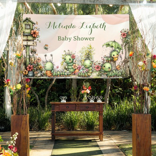 Cute Caterpillar Garden Baby Shower Party 横断幕