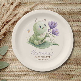 Cute Caterpillar Personalized Name Baby Shower ペーパープレート