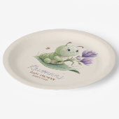 Cute Caterpillar Personalized Name Baby Shower ペーパープレート (アングル)