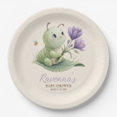 Cute Caterpillar Personalized Name Baby Shower ペーパープレート (正面)