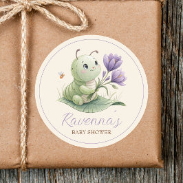 Cute Caterpillar Personalized Name Baby Shower ラウンドシール