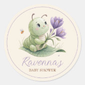 Cute Caterpillar Personalized Name Baby Shower ラウンドシール (正面)