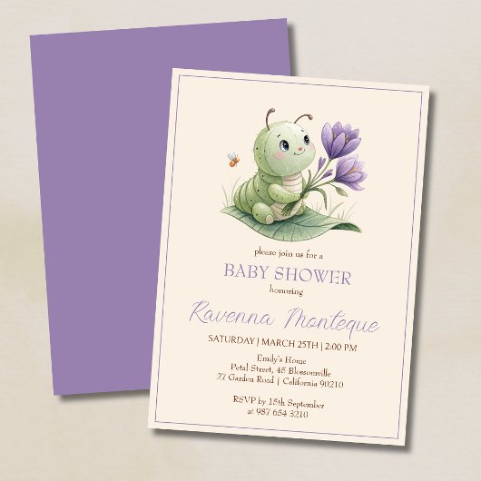 Cute Caterpillar Personalized Name Baby Shower 招待状