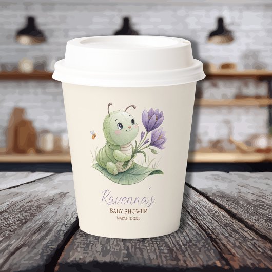Cute Caterpillar Personalized Name Baby Shower 紙コップ