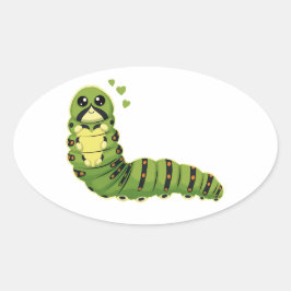 Cute Caterpillar with Hearts 楕円形シール