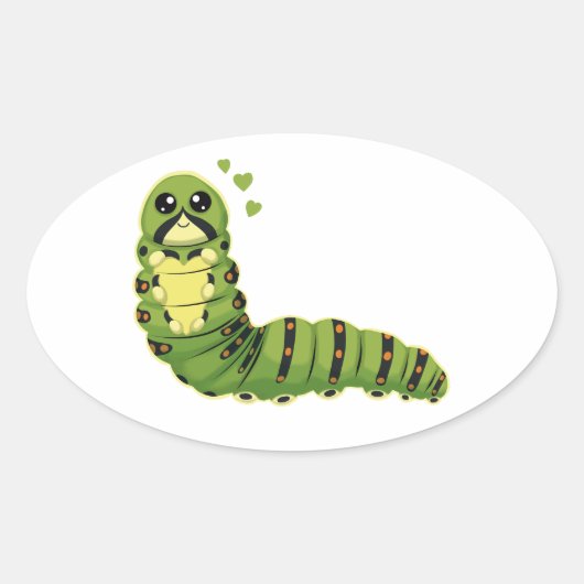 Cute Caterpillar with Hearts 楕円形シール (正面)