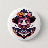 Cute catrina girl halloween 缶バッジ (正面)