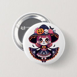 Cute catrina girl halloween 缶バッジ