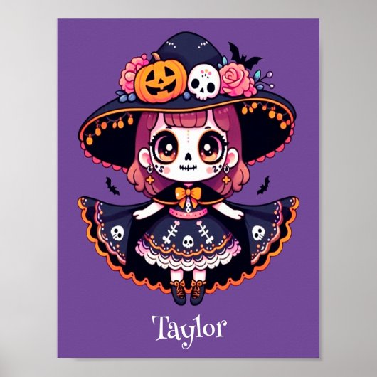 Cute catrina girl halloween personalized ポスター (正面)