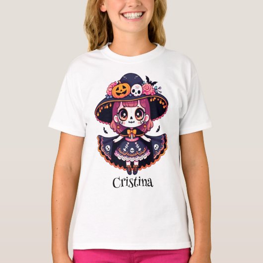 Cute catrina girl halloween personalized tシャツ (正面)