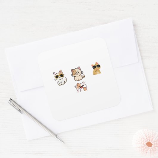 Cute cats スクエアシール (封筒)