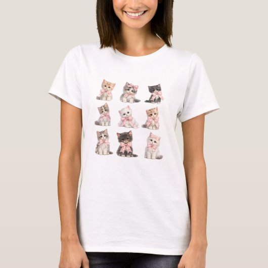 Cute Cats Adorable Pink Bow Kittens   Tシャツ (正面)