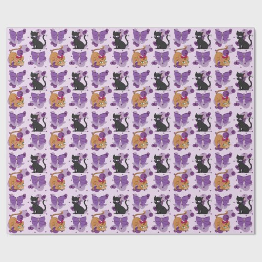 Cute Cats and Bows Pattern ラッピングペーパー (フラット)