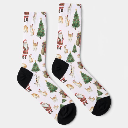 Cute Cats and Christmas Trees Pattern Socks ソックス (右)