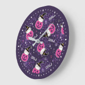 Cute Cats and Pumpkins Halloween Pattern ラージ壁時計 (傾斜)