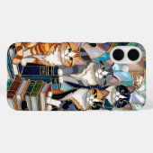Cute Cats Bookshelf Phone Case Cat Lover Case-Mate iPhoneケース (裏面 (横))