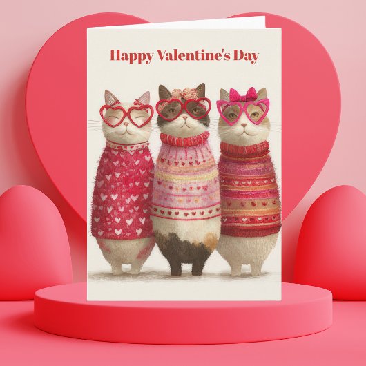 Cute Cats Hearts Pullover Valentine`s Day Card  カード