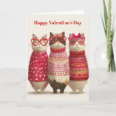 Cute Cats Hearts Pullover Valentine`s Day Card  カード (正面)