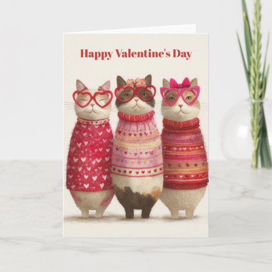 Cute Cats Hearts Pullover Valentine`s Day Card  カード (正面)