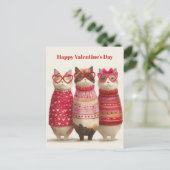 Cute Cats Hearts Pullover Valentine`s Day Card  ポストカード (スタンド正面)