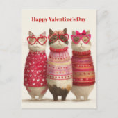 Cute Cats Hearts Pullover Valentine`s Day Card  ポストカード (正面)