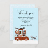 Cute Cats in car Winter Birthday Baby サンキューカード (正面/裏面)