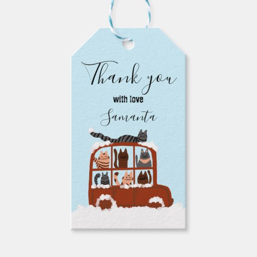 Cute Cats in car Winter Birthday Baby Gift ギフトタグ (正面)