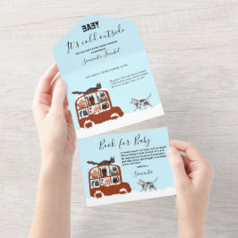 Cute Cats in car Winter Cold Baby Shower  オールインワン招待状