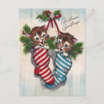 Cute Cats in Crhistmas Socks ポストカード<br><div class="desc">Vintage holiday greeting card</div>