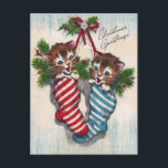 Cute Cats in Crhistmas Socks ポストカード<br><div class="desc">Vintage holiday greeting card</div>
