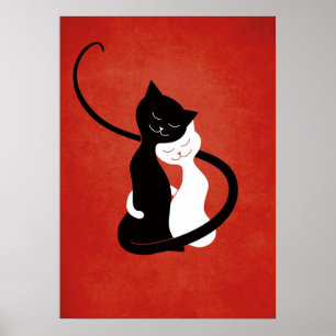 Cute Cats In Love Red Cat Lover ポスター