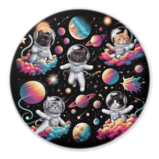 Cute Cats in Space Knob. セラミックノブ (正面)