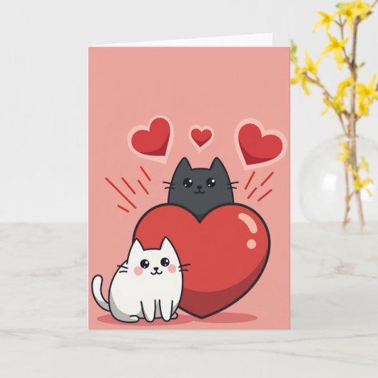 Cute Cats Love Heart Card カード (黄色い花)