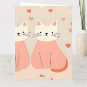 Cute Cats Love Valentine Hearts Pattern Coral Pink カード (裏面)