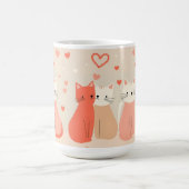 Cute Cats Love Valentine Hearts Pattern Coral Pink コーヒーマグカップ (中央)