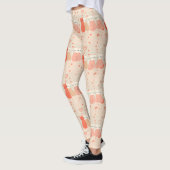 Cute Cats Love Valentine Hearts Pattern Coral Pink レギンス (左)
